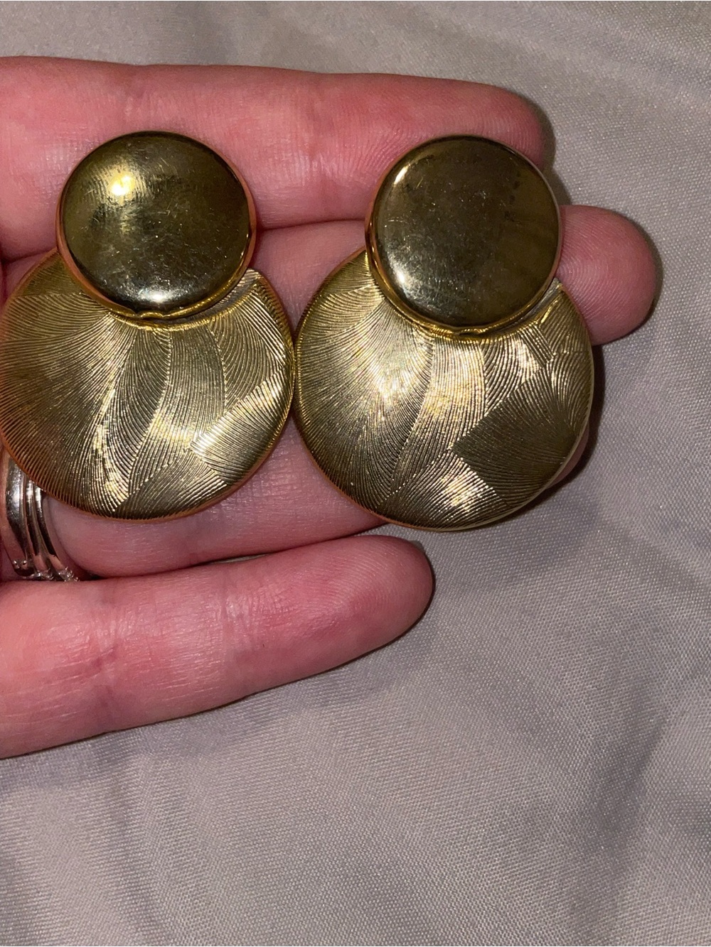 Vintage Gold-Tone Textured Double Disc Drop Earrings - Unbranded